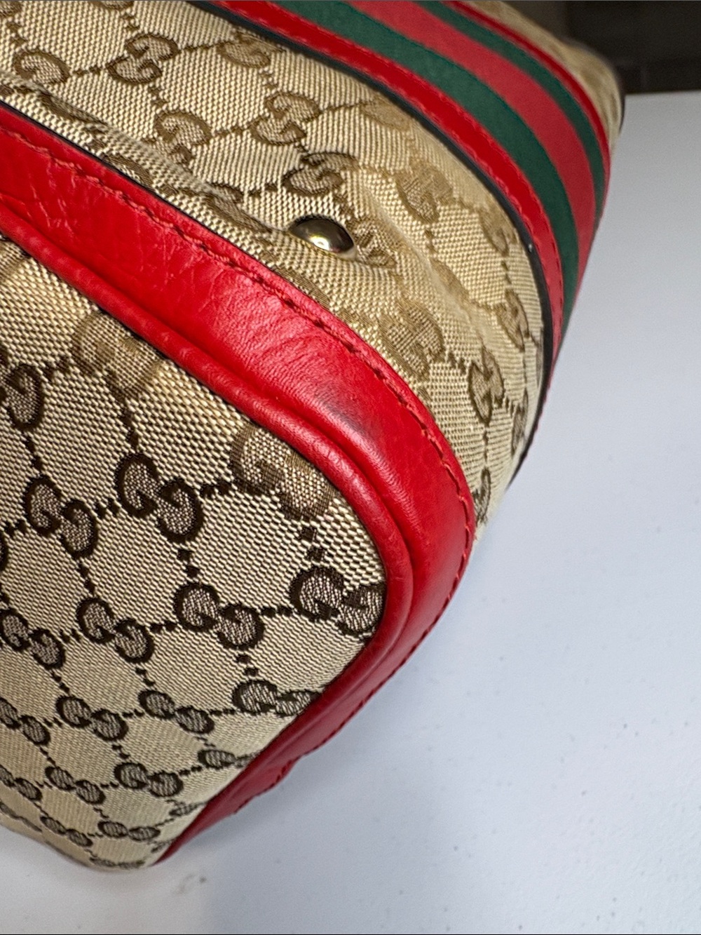Gucci GG Supreme Web Boston Bag Leather Trim | No Strap - Picture 11 of 16
